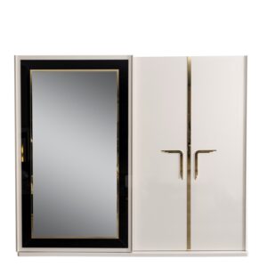 Commode Versage Aston – Blanc et Doré avec Miroir / Noir