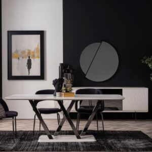 Collection Salle à Manger – Chaises Noir et Métallique, Table Blanc et Métallique