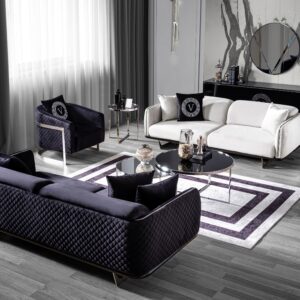 Collection Salon – Fauteuils, Canapés et Console Table Noir, Blanc et Métallique